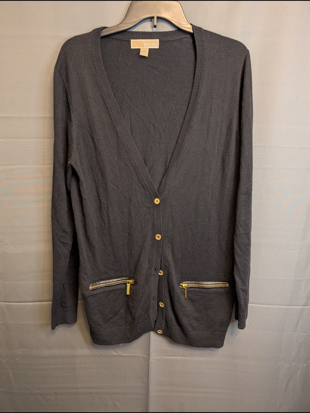 Michael Kors Black Cardigan with Gold Zippers